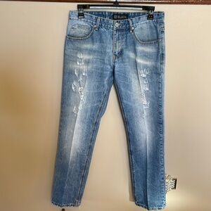 BLACK LABEL men’s distressed slim denim jeans statement pockets low rise 32 x 32